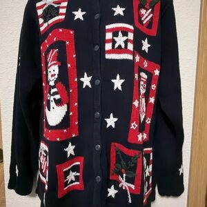 Vintage Christmas Cardigan Ugly Sweater Snowman & Star Design Size Medium